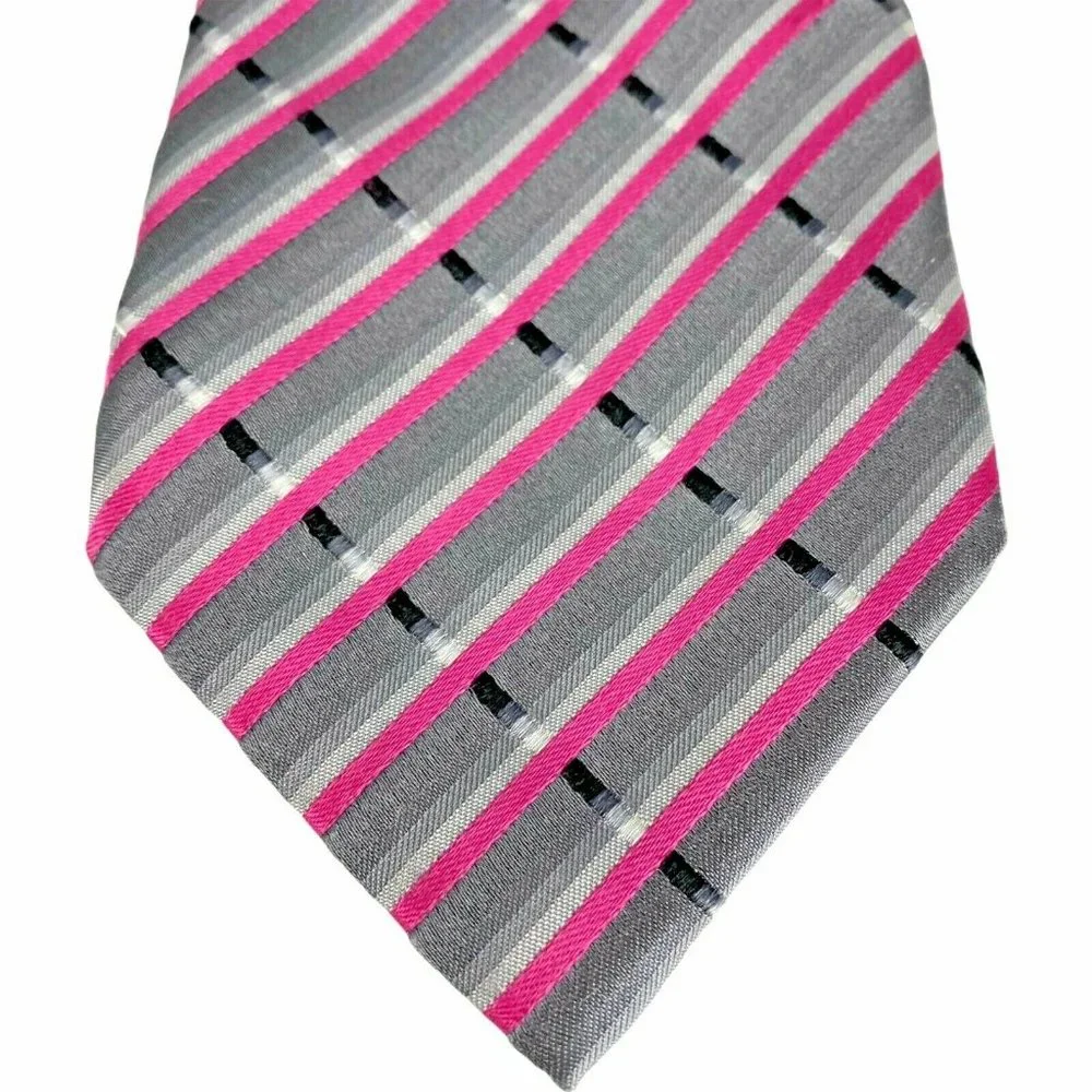 Alfani Pink Gray Black‎ Diagonal Striped Silk Tie